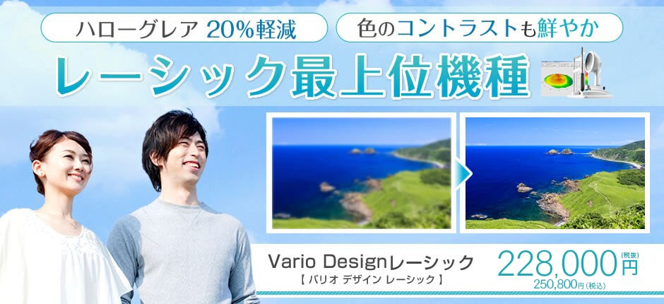 レーシック最上位機種 ハローグレア20%軽減 色のコントラストも鮮やか Vario Designレーシック349,000円（税込