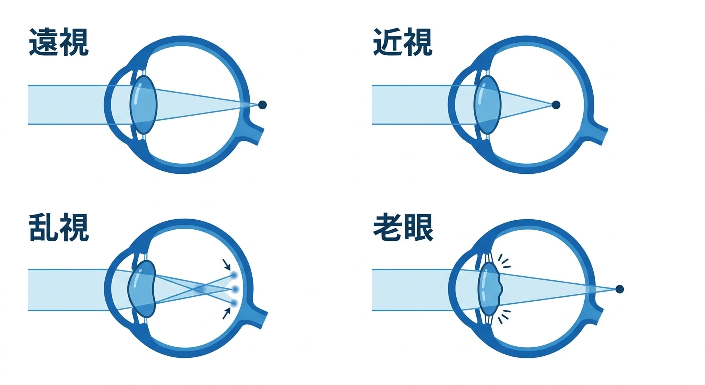 近視・乱視・遠視と老眼の違い
